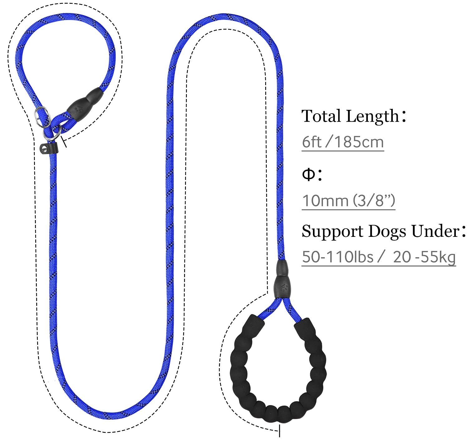 TagME Riflessivo Guinzaglio per Cani Taglia Media,Guinzaglio Retriever, Guinzaglio Addestramento per Cani,Ø10mm x 185cm,Blu Reale