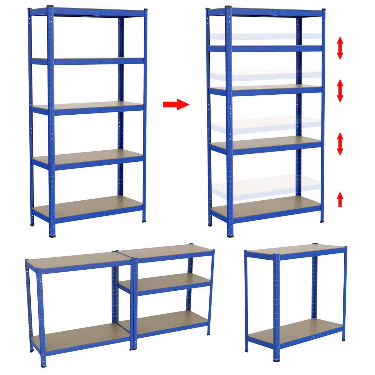 Yaheetech Scaffale/Scaffalattura in Metallo Acciaio a 5 Ripiani 180 x 90 x 40 cm Portata 875 kg da Garage Magazzino Mensola Angolare da Cucina Salvaspazio
