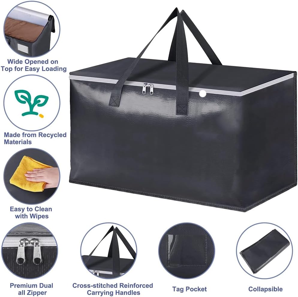 4 Pack Heavy Duty Moving Bags, Extra Large Storage Totes with Zippers and Sturdy Handles, Collapsible Packing Bags for Moving, Dorm Storage, Space Saving