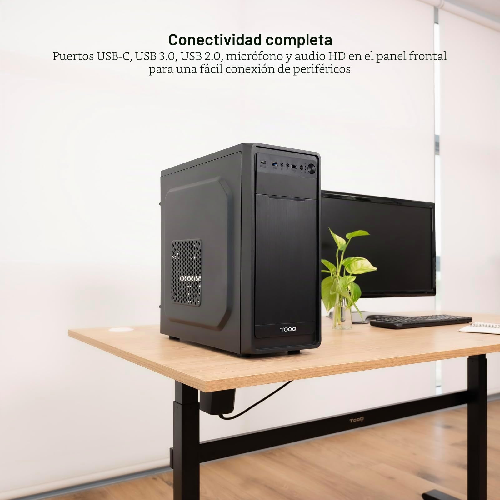 TOOQ TQC-5701-SP - Caja Semitorre ATX/MicroATX/Mini-ITX, 1xUSB 3.0, 1xUSB 2.0, 1xUSB-C, Audio HD y Fuente de Alimentación ATX 500W, Negra