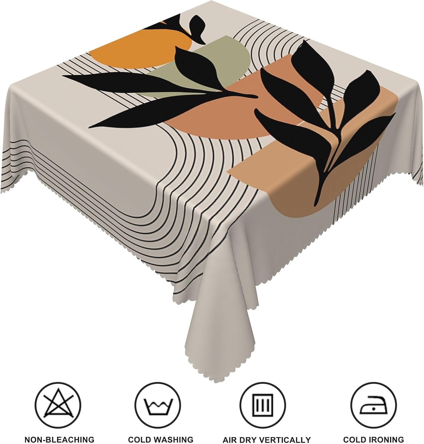 70x70inches Mid Century Boho Square Tablecloth Abstract Minimalist Arch Leaf Semicircle Sun Contemporary Modern Table Cloth Waterproof Fabric Table Cover for Kitchen Dining Room Home Decor