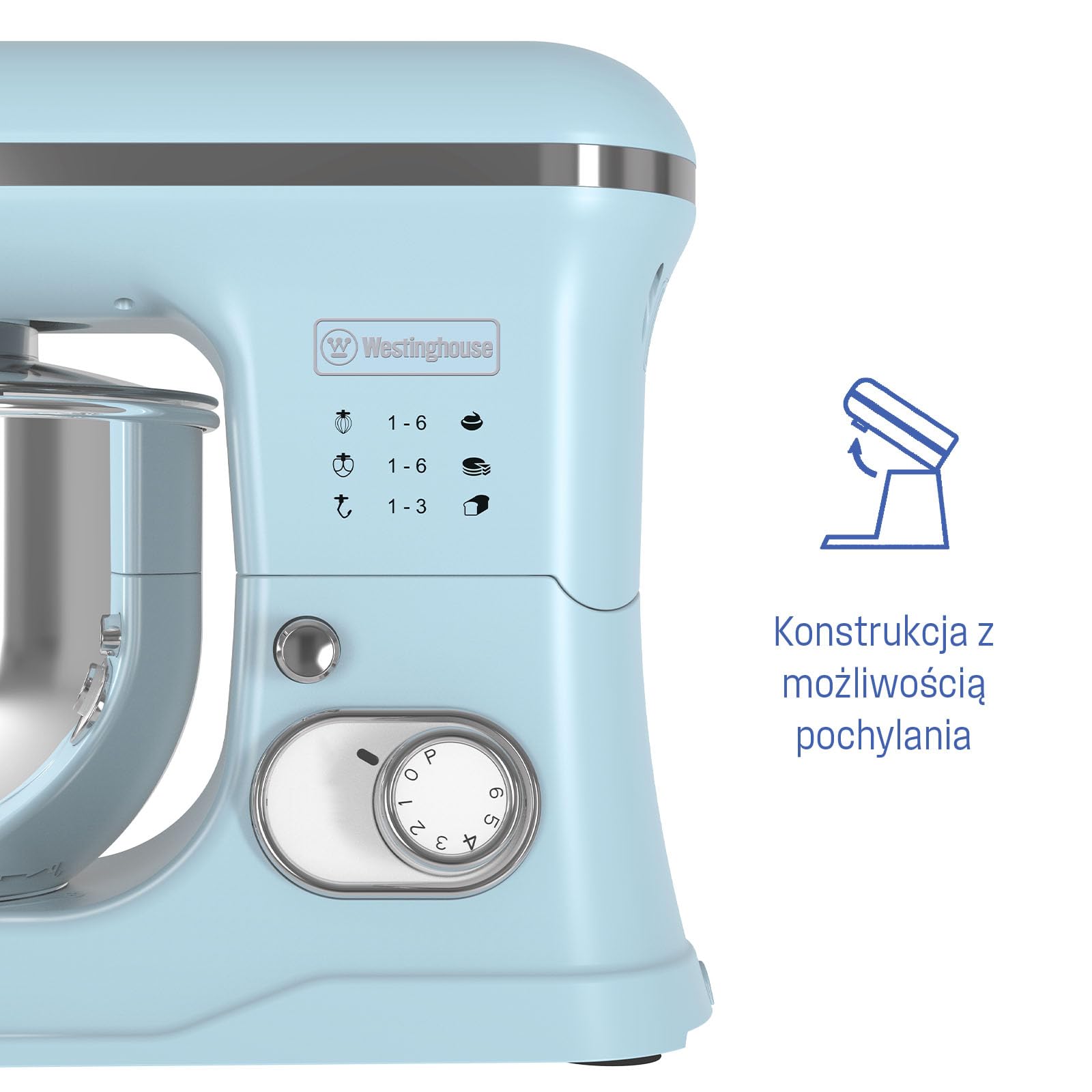 Westinghouse Retro Mikser stojący – 1200 W – Robot kuchenny 5 l Miska miksująca – Robot kuchenny – Mikser kuchenny – Robot kuchenny – Niebieski