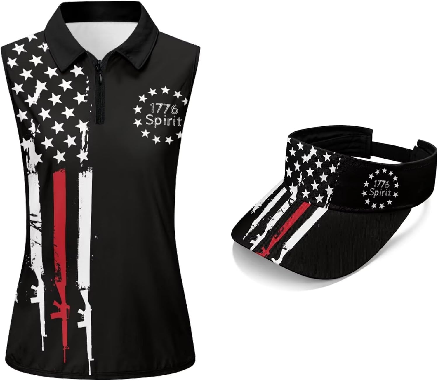 POLERO Womens Matching Golf Shirt and Hat Visor American Flag Golf Tank Top Women 4th of July Tennis Tops
