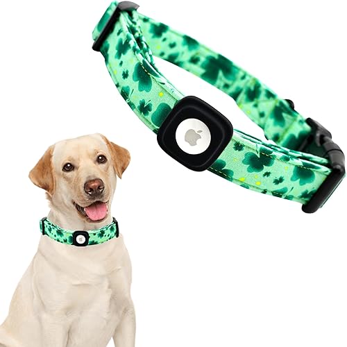 Lionheart Glory Airtag Dog Collar - Clover Collar for Medium Dogs, Green with Ai