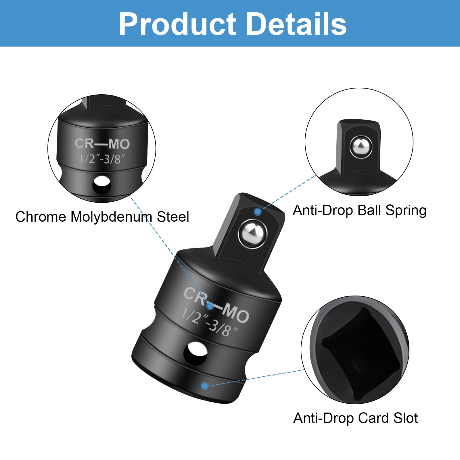 Impact Socket Set - 4 Piece Adapter Set, 1/4 to 3/8, 1/2 to 3/8, Extension Conversion Tool for Impact Driver and Ratchet - Image 3