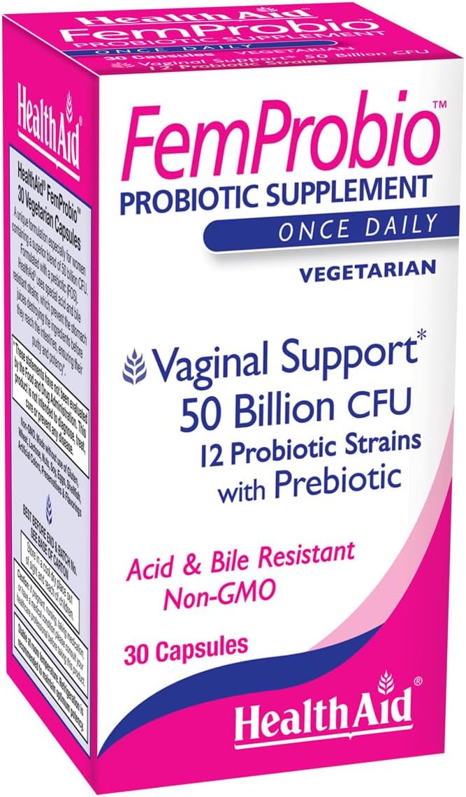 FemProbio โ Once-Daily Probiotic with Prebiotic Fiber | 50 Billion CFU | 30 Vegetarian Capsules | Acid & Bile Resistant, Lactose, Gluten & GMO-Free
