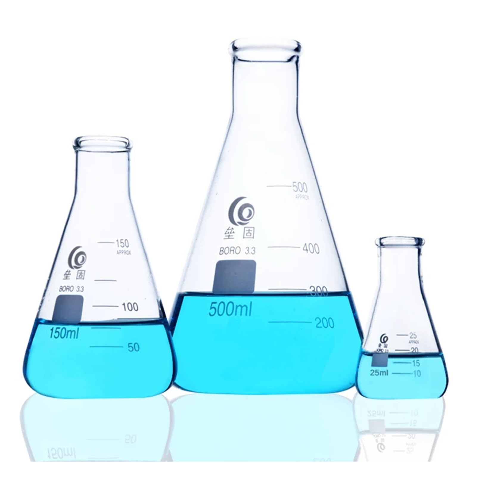 matraz de fondo redondo， Matraz Erlenmeyer de vidrio de borosilicato de cuello ancho, cónico, triangular, for laboratorio, 50 ml-1000 ml, paquete de 23 unidades(250ml 2pcs)