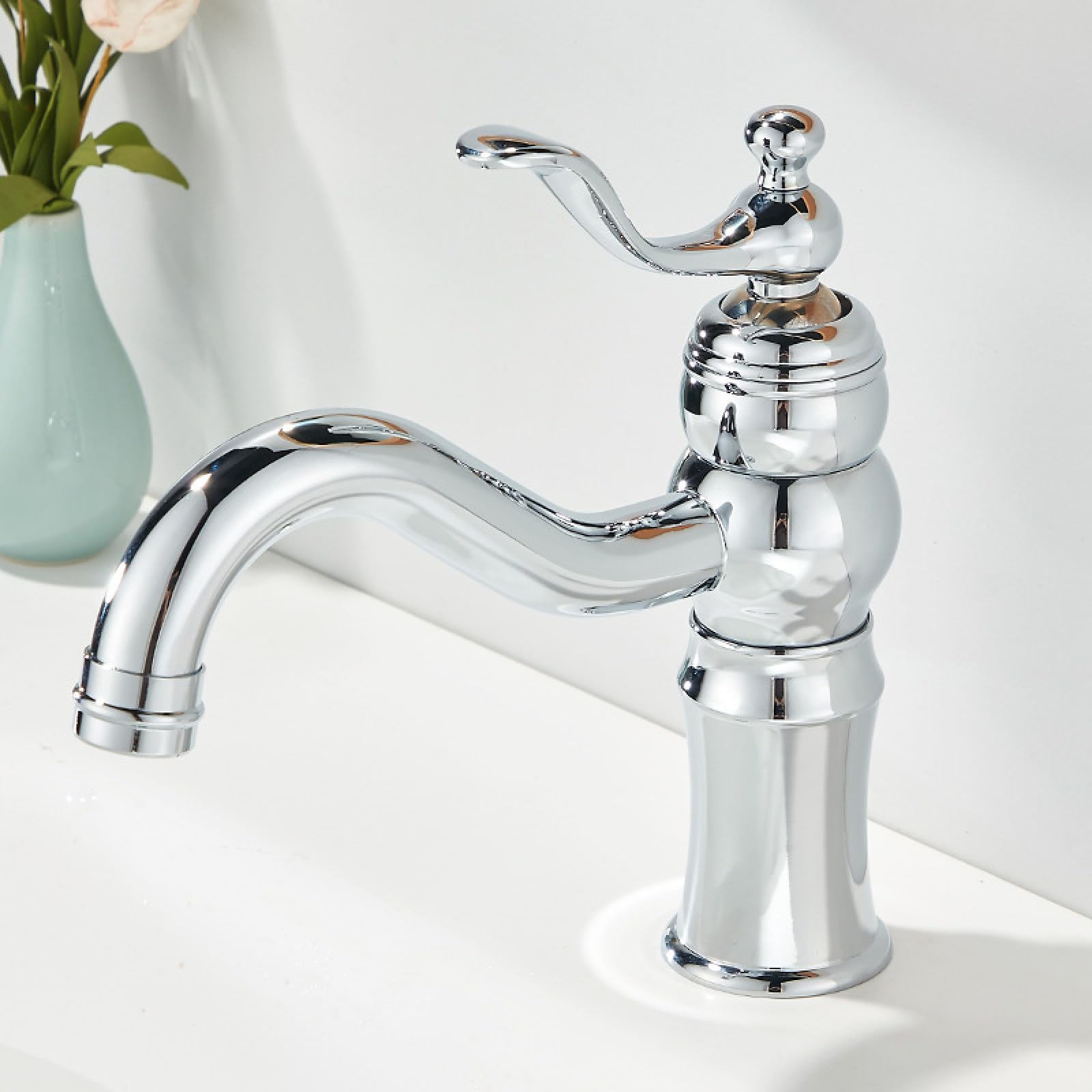 Fanjubei Silver Bathroom Hot And Cold All-Copper Washbasin Faucet