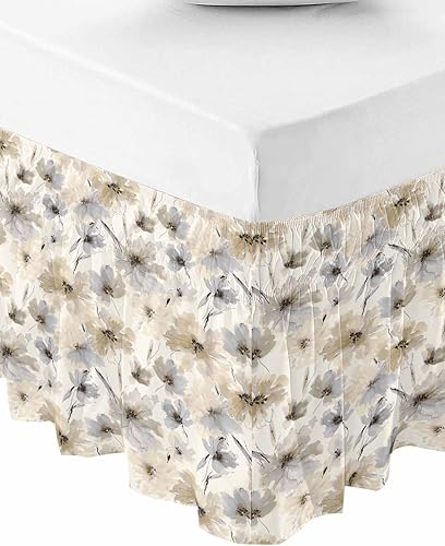 Falda de cama de flores de mármol, tamaño King de 18 pulgadas de caída, ajustable y elástica, faldas de cama plisadas de lujo con volantes para cama