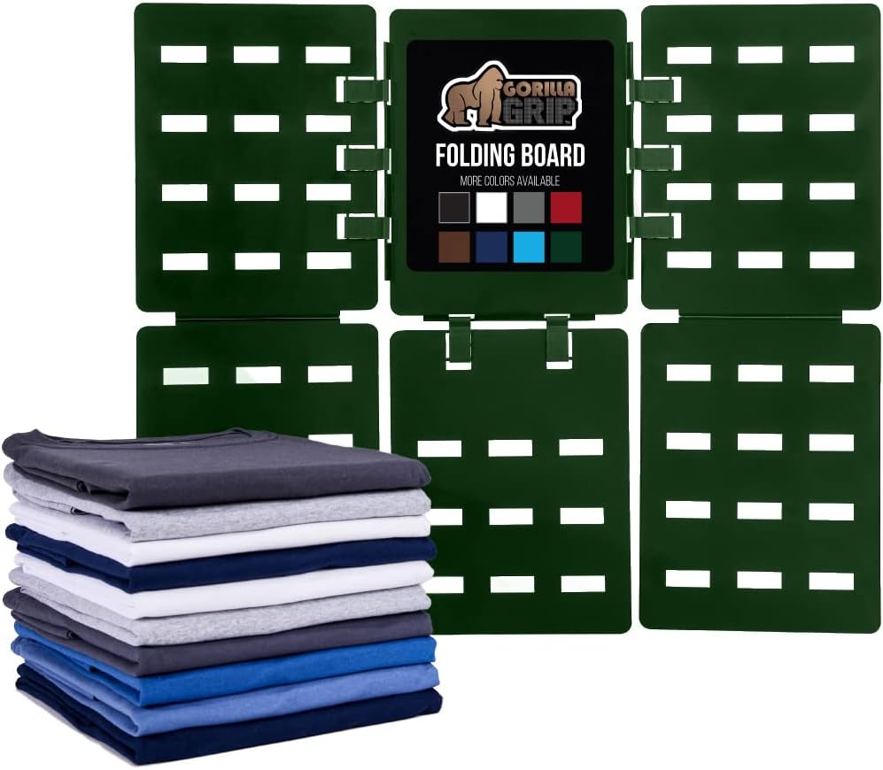 Gorilla Grip Shirt Folding Board, Easy Fast T-Shirt and Clothes Folder, Adult Clothing, Durable Plastic Organizer, Compact for Travel, Laundry Boards, Tshirt Flipfold Tool, Hunter Green
