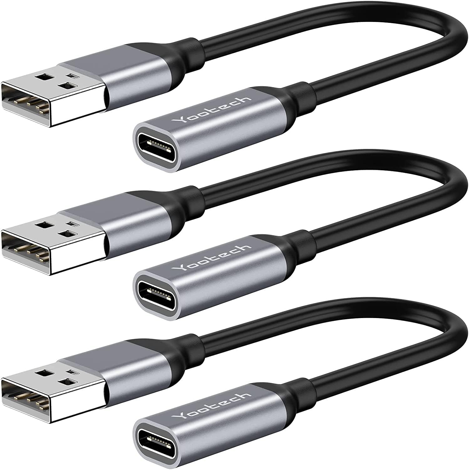 yootech USB C to USB Adapter [3 Pack] 6.3” Type C Female to USB Male Converter Charger Cable Adapter for iPhone 14 13 12 11 Mini Pro Max,iPad Mini Air Pro,i-Watch Series 8 7,Samsung Galaxy S22,Gray