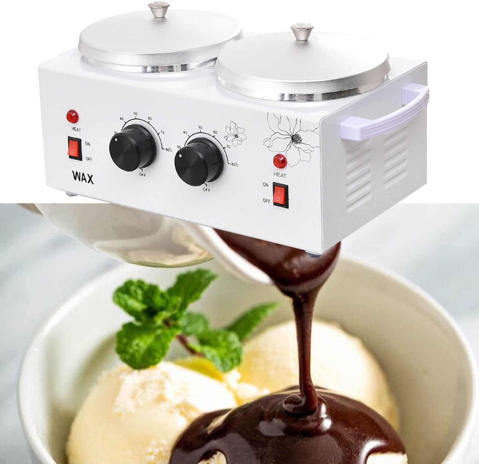 0~80℃ Electric Chocolate Melting Machine Aluminum Alloy 2 Pot*600ML Candy Melter 200W Chocolate Tempering Machine,for Chocolate, Candy, Butter, Cheese