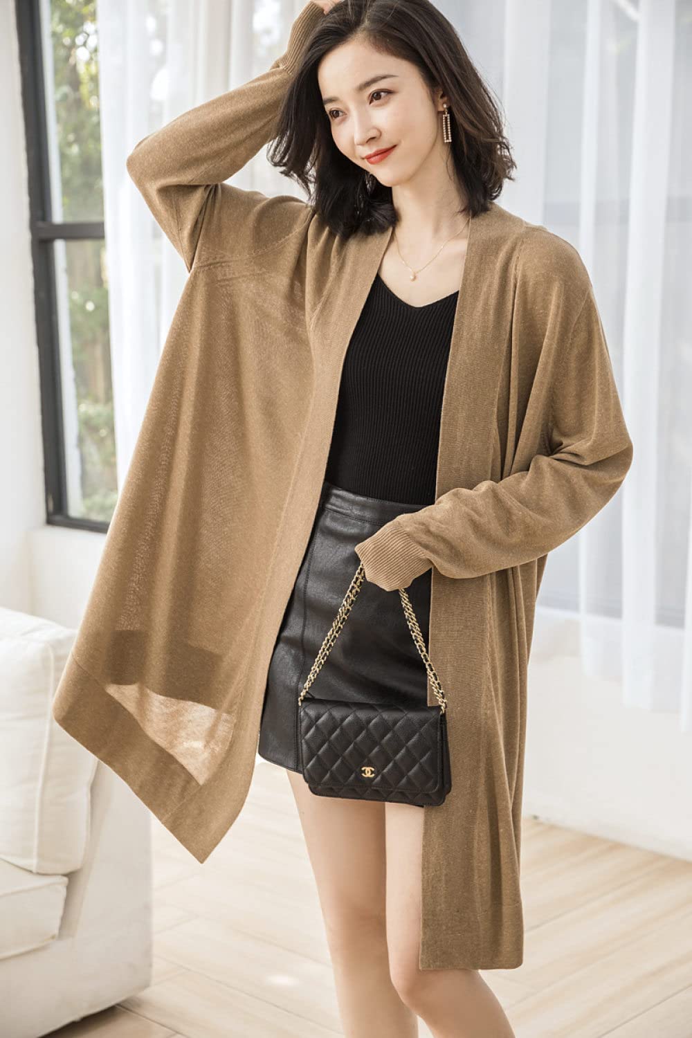 Kardigany Damskie Długie Dzianinowe Kardigany Damskie Płaszcz Kimono Gładki Khaki Lniany Kardigan Długi Rękaw Kardigan Z Otwartym Przodem Wiosenny Luźny Plażowy Narzutka Kurtka Do Noszenia Na Co Dzie