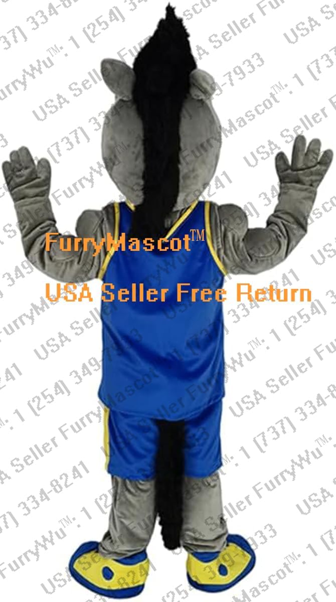 Gray Mustang Horse Animal Mascot Costume Party Carnival Costumes With Fan Inside the Head