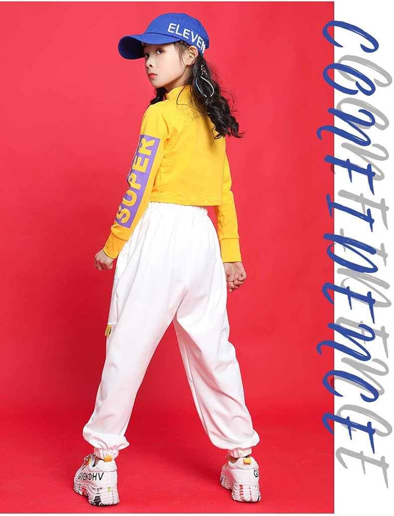 Kids Girls' Dance Outfit Hip Hop Clothes Long Sleeve Pullover Tops Sweatpants Clothing Set : Clothing, Shoes & Jewelry