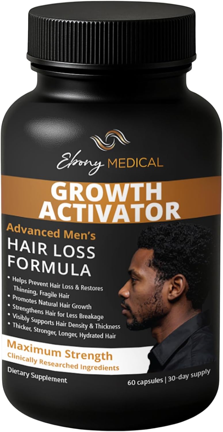 Ebony Medical Hair Growth Activator for Men – Hair Loss Supplement with Biotin, Saw Palmetto & DHT Blocker – Supports Thicker, Fuller Hair – 60 Capsules