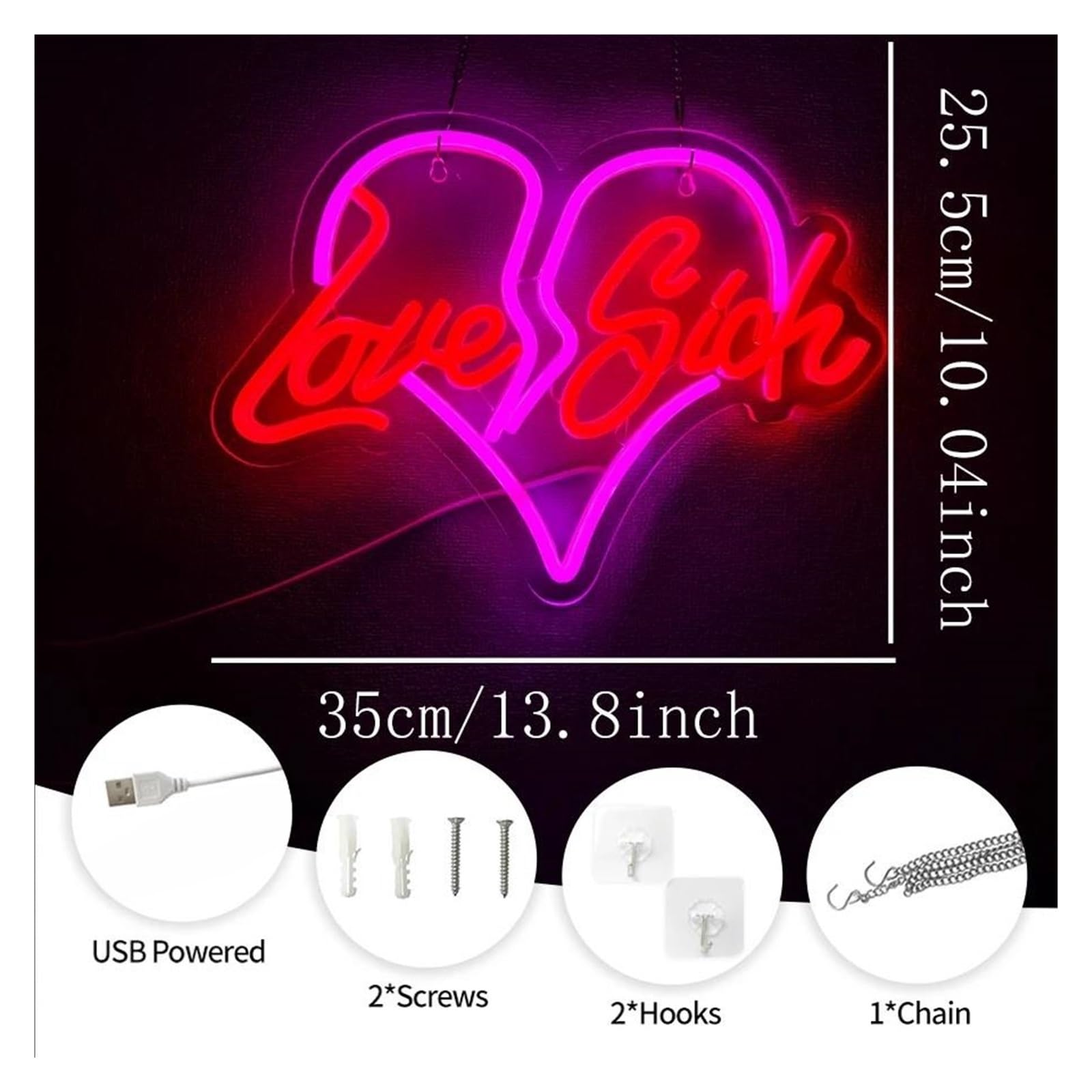 Insegna luminosa al neon Love Sick per insegna al per neon LED luce dimmerabile per casa bar negozi decorazioni per feste alimentato tramite per USB