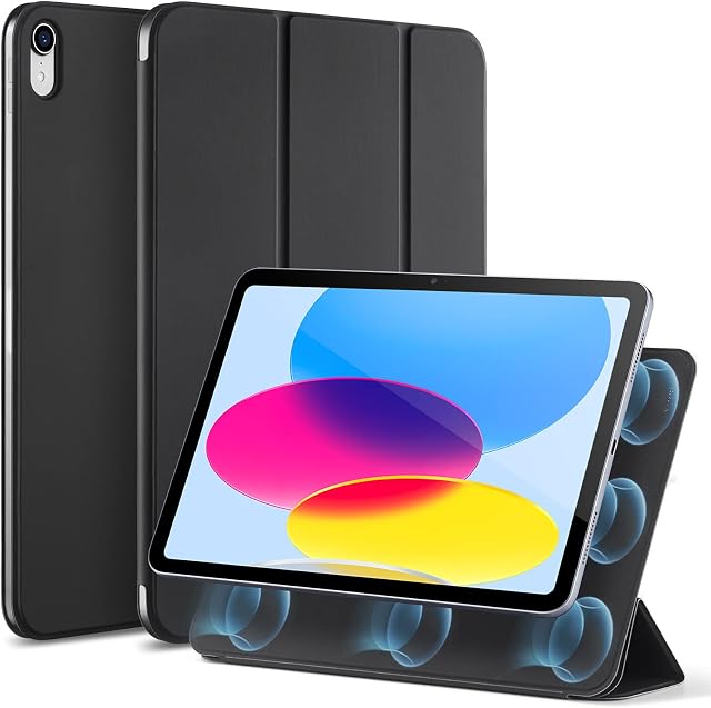 ESR Rebound Magnetic Case Compatible with iPad 10th Generation (2022), Convenient Magnetic Attachment, Two-Way Trifold Stand, Lightweight Protection, Auto Sleep/Wake, Silky-Smooth Cover, Black
