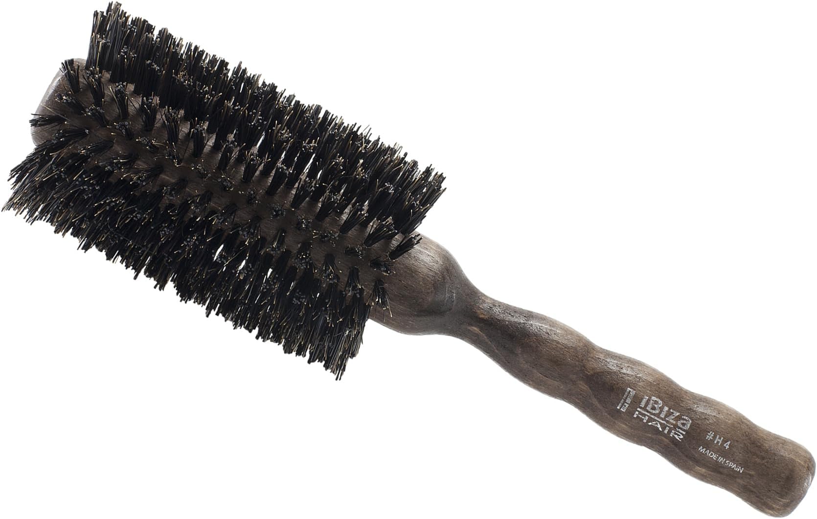 Ibiza Hair Boar Bristle Round Brush (H4-65mm) | Hybrid Boar/Nylon Bristles with Hardwood Handle | Ideal for Beachy Waves & Curls | Adds Texture & Shine for Coarse or Frizzy Hair