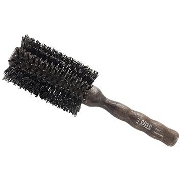 Ibiza Hair Round Boar Bristle Brush H4-65mm | Uniform Hybrid Boar & Nylon Bristles with Hardwood Handle | For Beachy Waves + Curls | Adds Texture & Shine for Coarse + Frizzy Strands