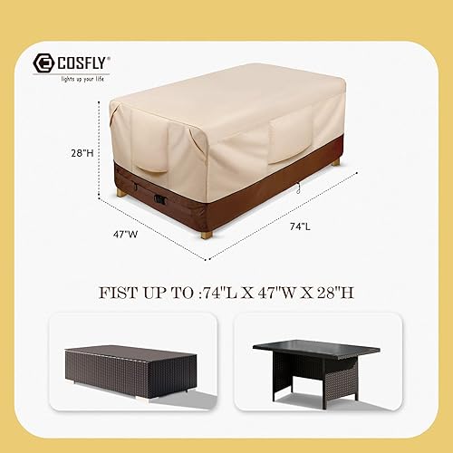 Miniatura 2 de COSFLY Fundas para muebles de mesa de patio, impermeables, rectangulares para exteriores, resistentes, se adaptan a 74 pulgadas de largo x 47