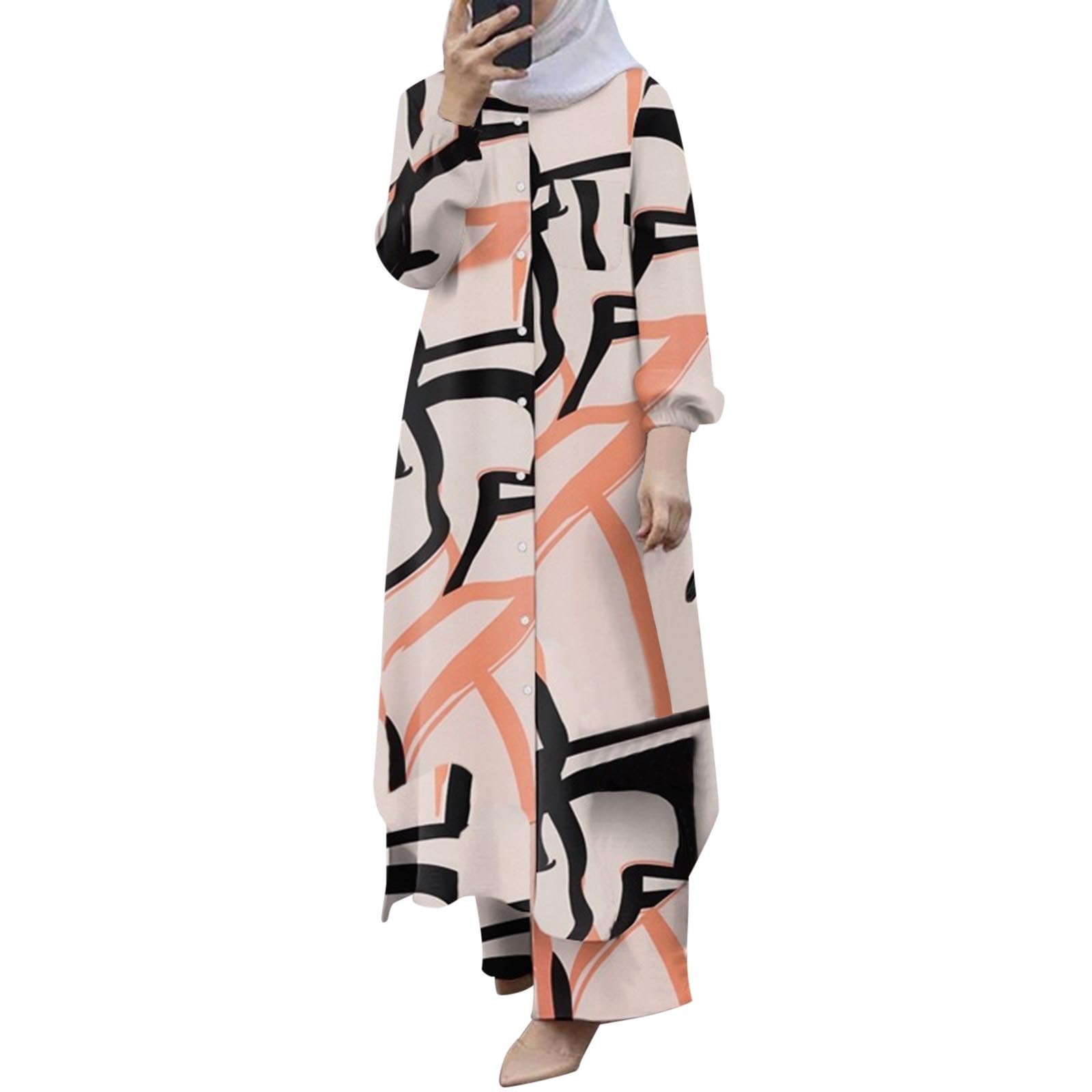 Ensemble de 2 vêtements de prière pour femme musulmane - Tenue Ramadan Dubaï - Vêtements islamiques - Haut à manches longues et pantalon long - Abaya - Ensemble haut et pantalon