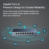 Vista 2 de TP-Link Conmutador de red Gigabit Ethernet de 8 puertos - Divisor Ethernet Plug & Play Sin ventilador Metal resistente con puertos blindados