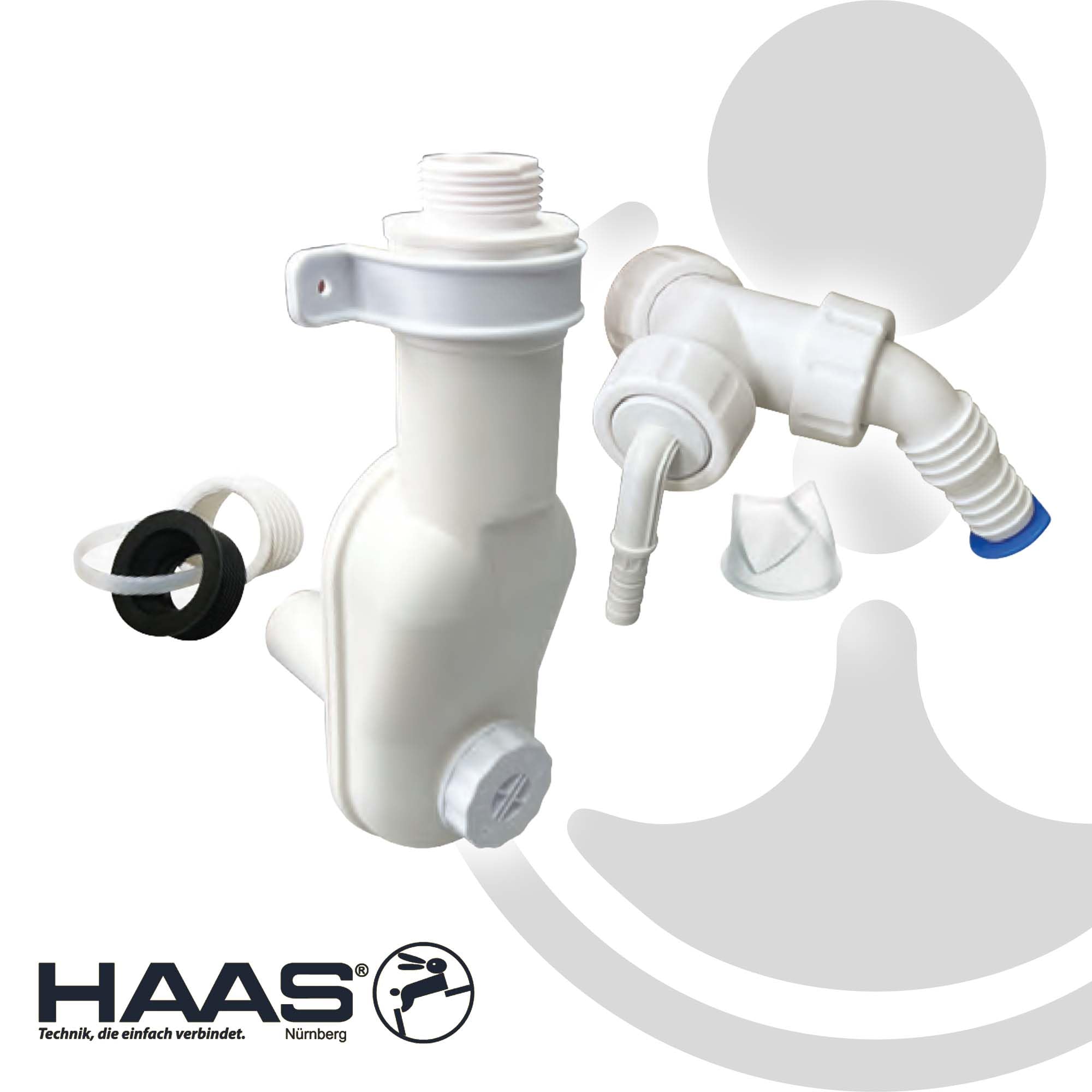 HAAS Raumspar-Geräte-Siphon 1952 - DN 32/40/50 mit Reinigungsöffnung, nach DIN EN 274