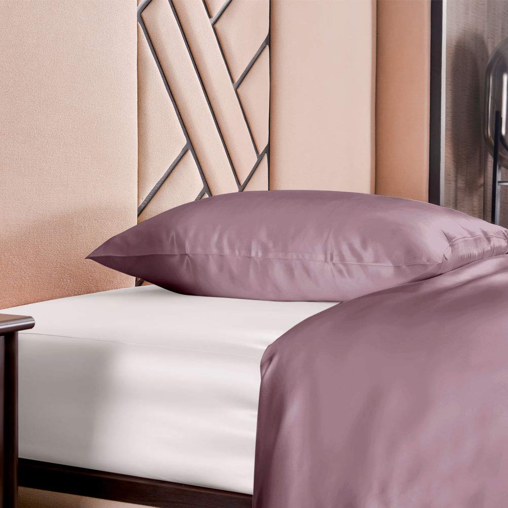THXSILK Seidenbettwäsche Set 2 teilig, Bettbezug 135 x 200 cm und 80 x 80 cm Kissenbezug, Hypoallergen 19 Momme Maulbeerseide Bettwäsche, Ultra Weich und Glatt, Lila