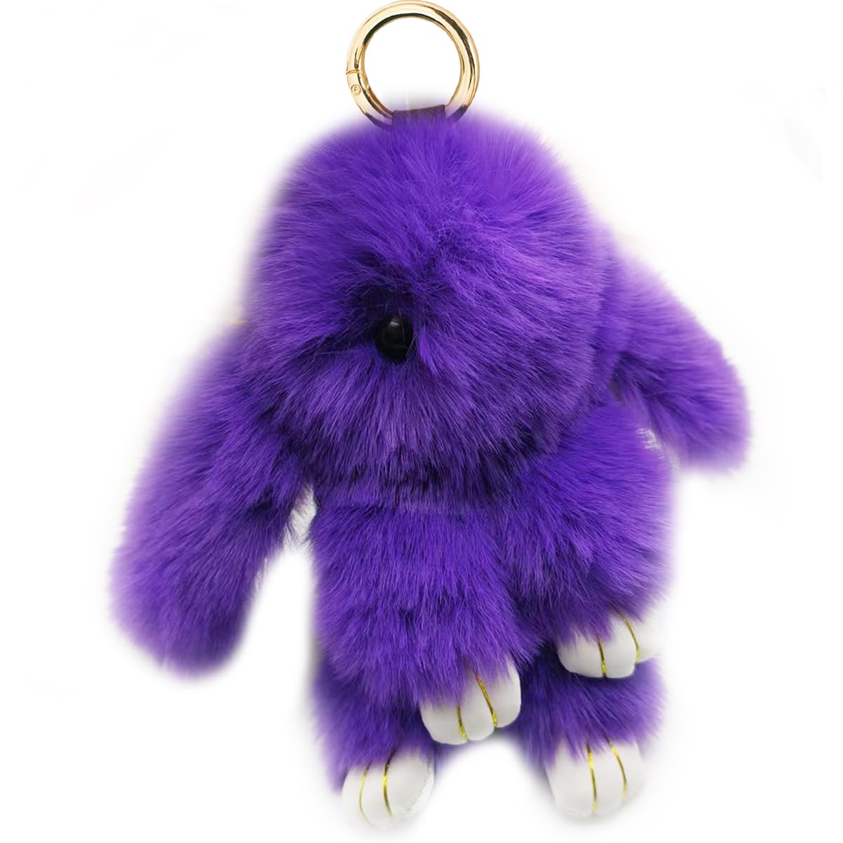 Bunny Keychain Soft Fluffy Rabbit Keychain 7in Handmade Cute Colorful Rabbit Fur Pom Pom Key Rings for Women