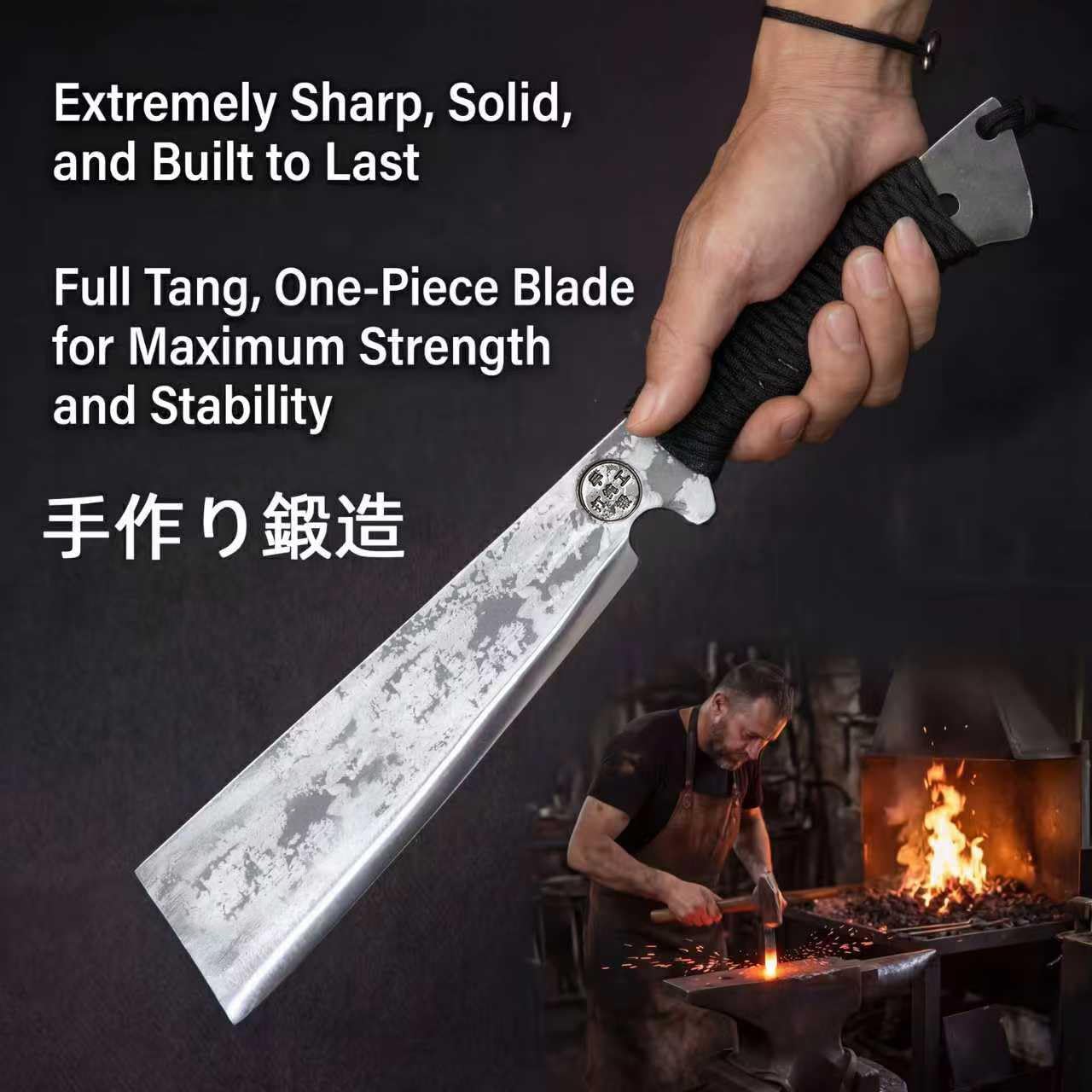 HONGYAN Fixed Blade Machete for Cutting Trees Heavy Duty, Full Tang Bushcraft Knife with Sheath, Survival Outdoor Hunting and Camping Gear, Yard Work Tools for Men