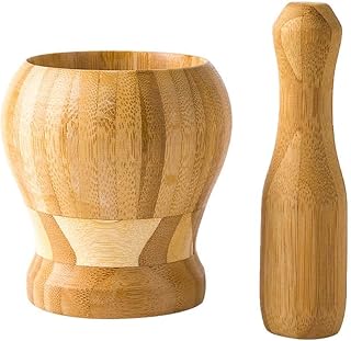 Mortar Pestle Set Pestle & Mortar Set, Premium Bamboo Natural Lightweight Pestle & Mortar Set Durable, Long-Lasting & Easy Cleaning Mixing Bowl,Ideal for Herbs, Spices, G