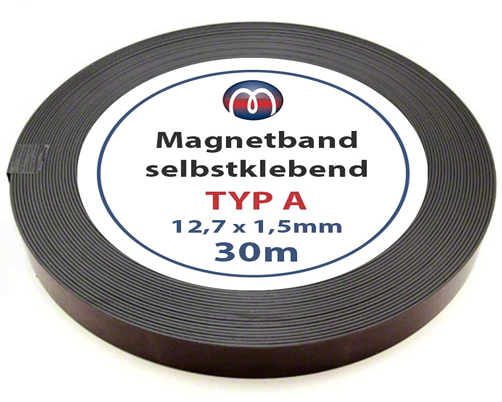 Taśma magnetyczna samoprzylepna z klejem premium - 1,5 mm x 12,7 mm x 30 m - magnetyzacja typ A