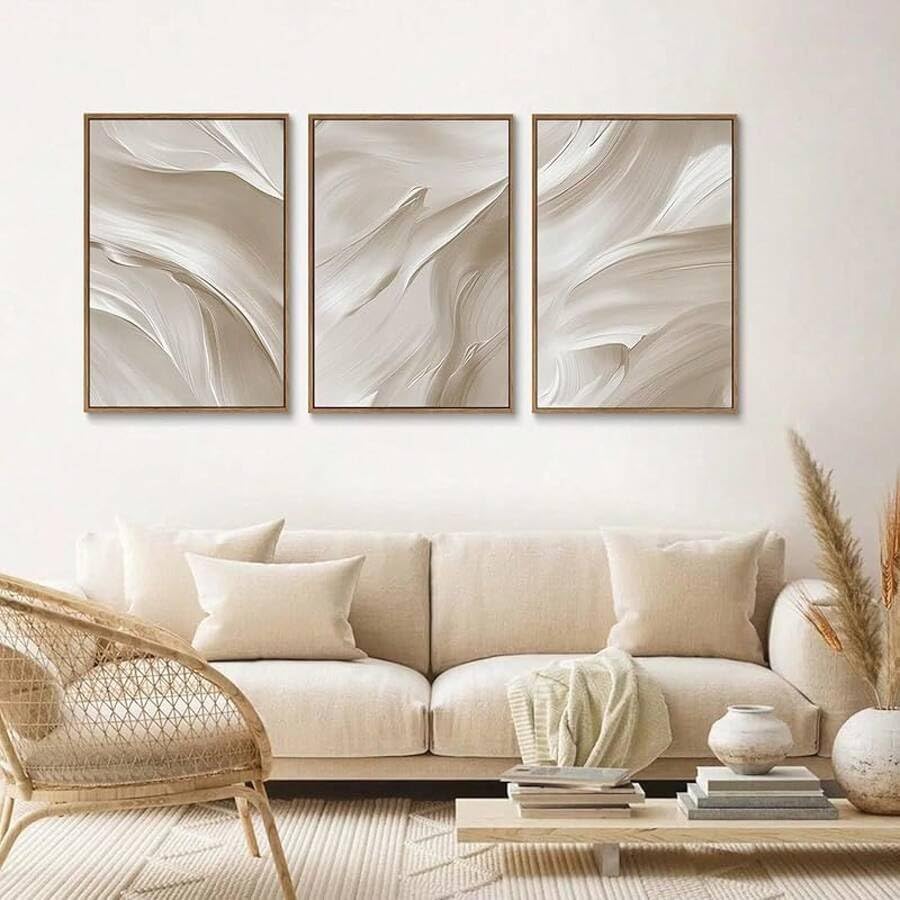 Toile beige et blanche 70x90cm de style minimaliste pour decoration murale salon