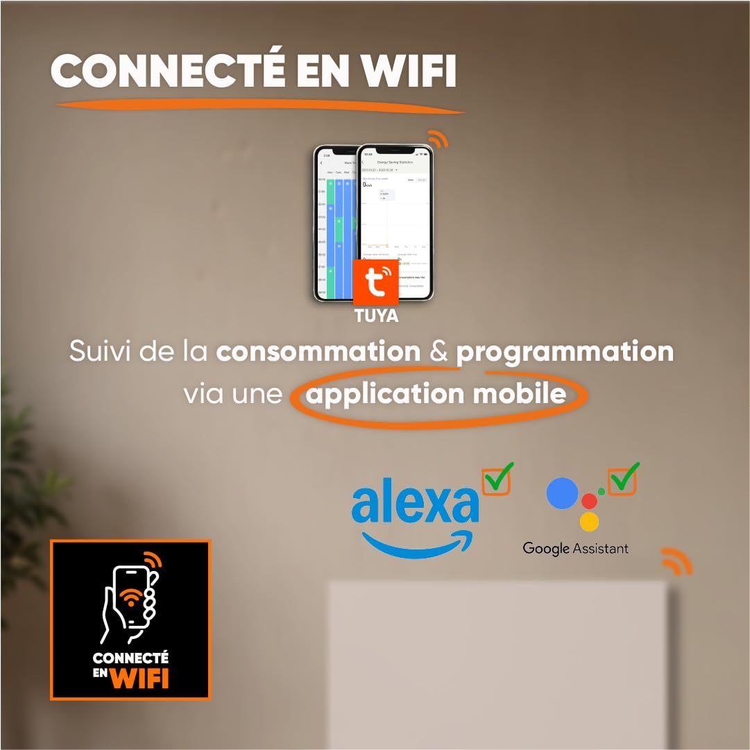BESTHERM - Radiateur électrique fixe connecté WIFI à inertie sèche céramique 1000W Bestherm NESSA CONNECT horizontal blanc