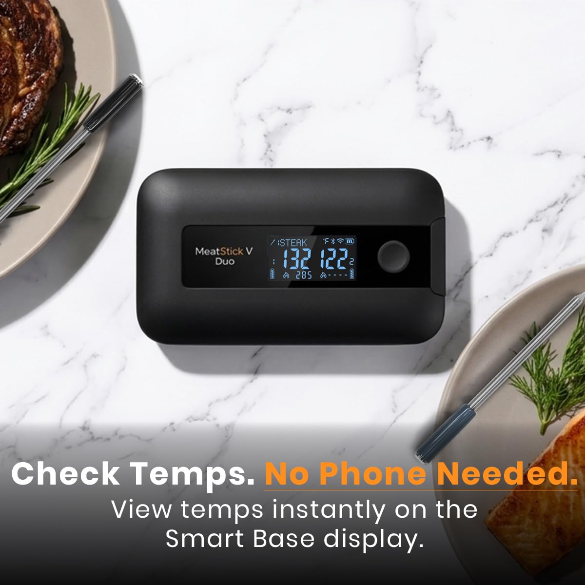 MeatStick V Duo WiFi Wireless Meat Thermometer, Dual Probe LCD Base | 11 sensors total, 1200°F rated, 50+ hr battery, dishwasher safe probes. For Grilling, Smoking, BBQ, Oven, Air Fryer