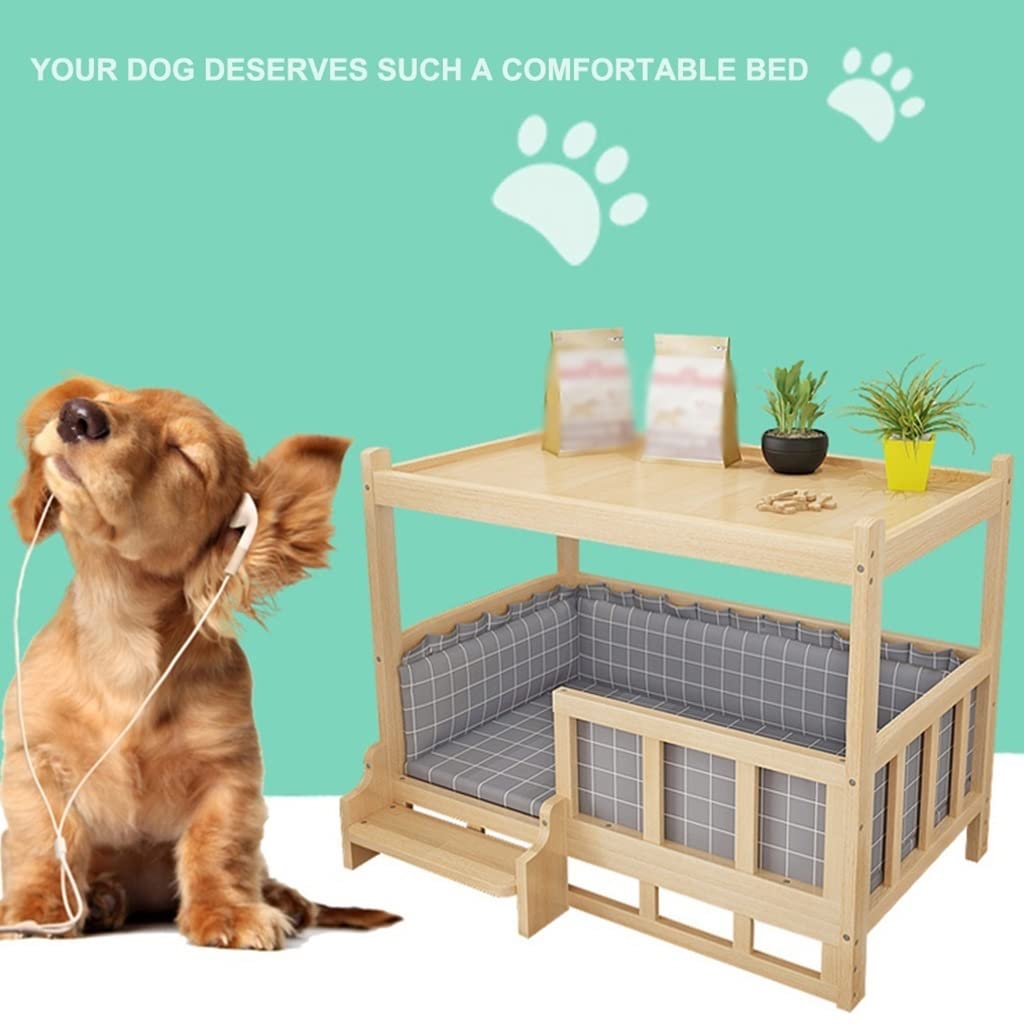 Drewniane legowisko dla zwierząt domowych z bawełnianą podkładką - idealny domek dla zwierząt domowych dla Golden Retrieverów i Teddys - zawiera stolik nocny - artykuły dla zwierząt premium