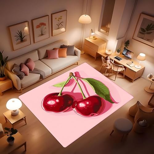 CVDSGEW Cherry Area Rug, Watercolor Hand-Painted in Bright Colors, Perfect