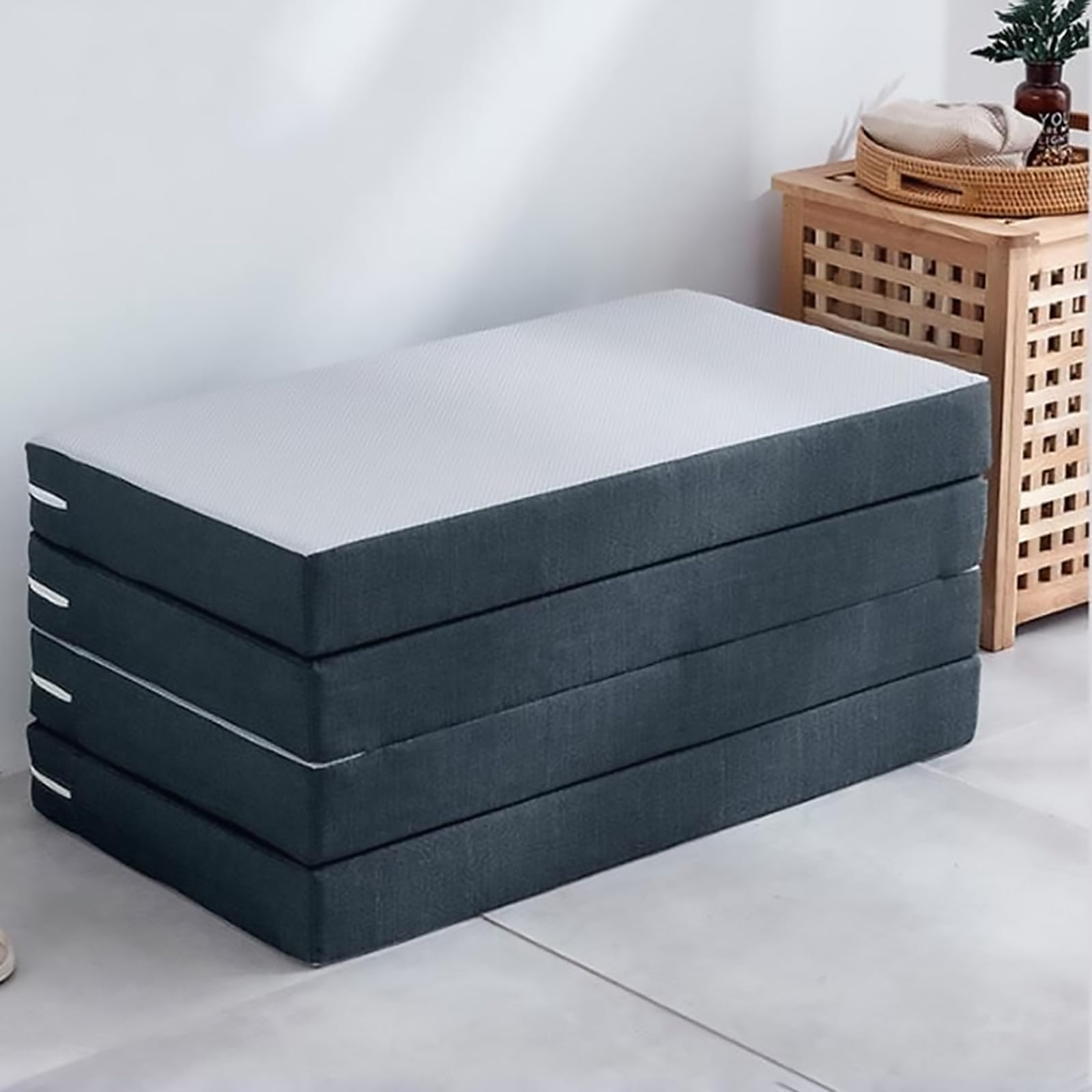 Cubrecolchón plegable de espuma viscoelástica, portátil, de cuatro pliegues, para viajes y uso de invitados, con funda lavable, cómoda solución de colchón para el suelo