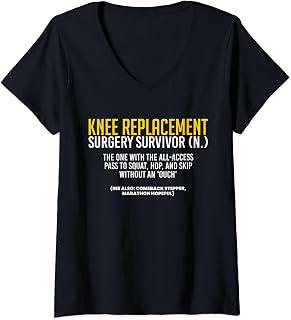 Womens Knee Replacement Surgery Survivor Recovery Definition V-Neck T-Shirt