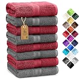 NatureMark 8er Pack Handtücher, 100% Baumwolle, 50 x 100 cm, Handtuch Set Anthrazit/Bordeaux