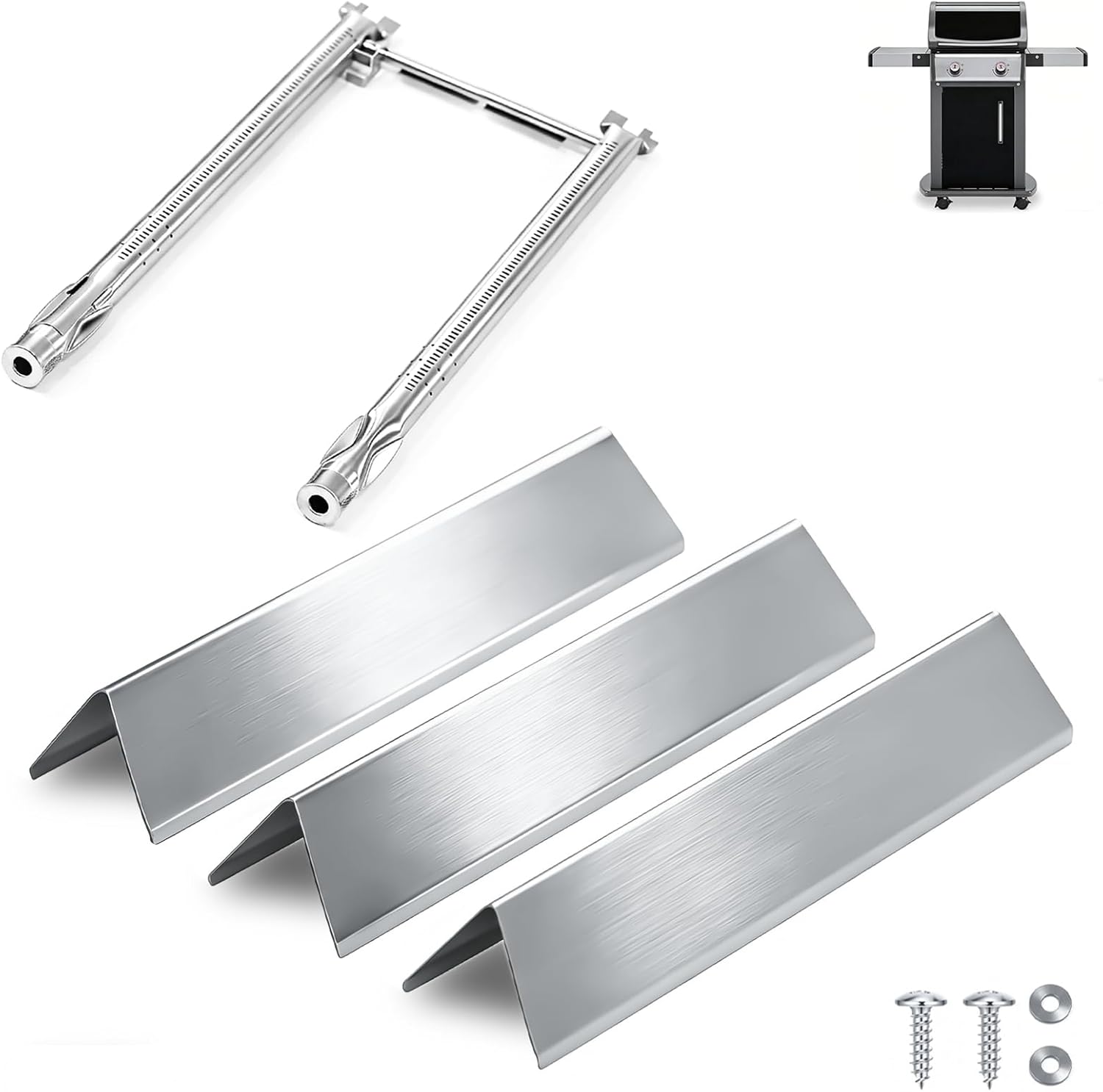 Spirit E210 7635 Flavorizer Bars & 69785 Grill Burner Tubes for Weber Spirit I II & GS4 200 E210 E220 S210 S220 with Front Control, 15.3" Flavor Bar and 18" Burner for Weber Spirit 2 Replacement Parts