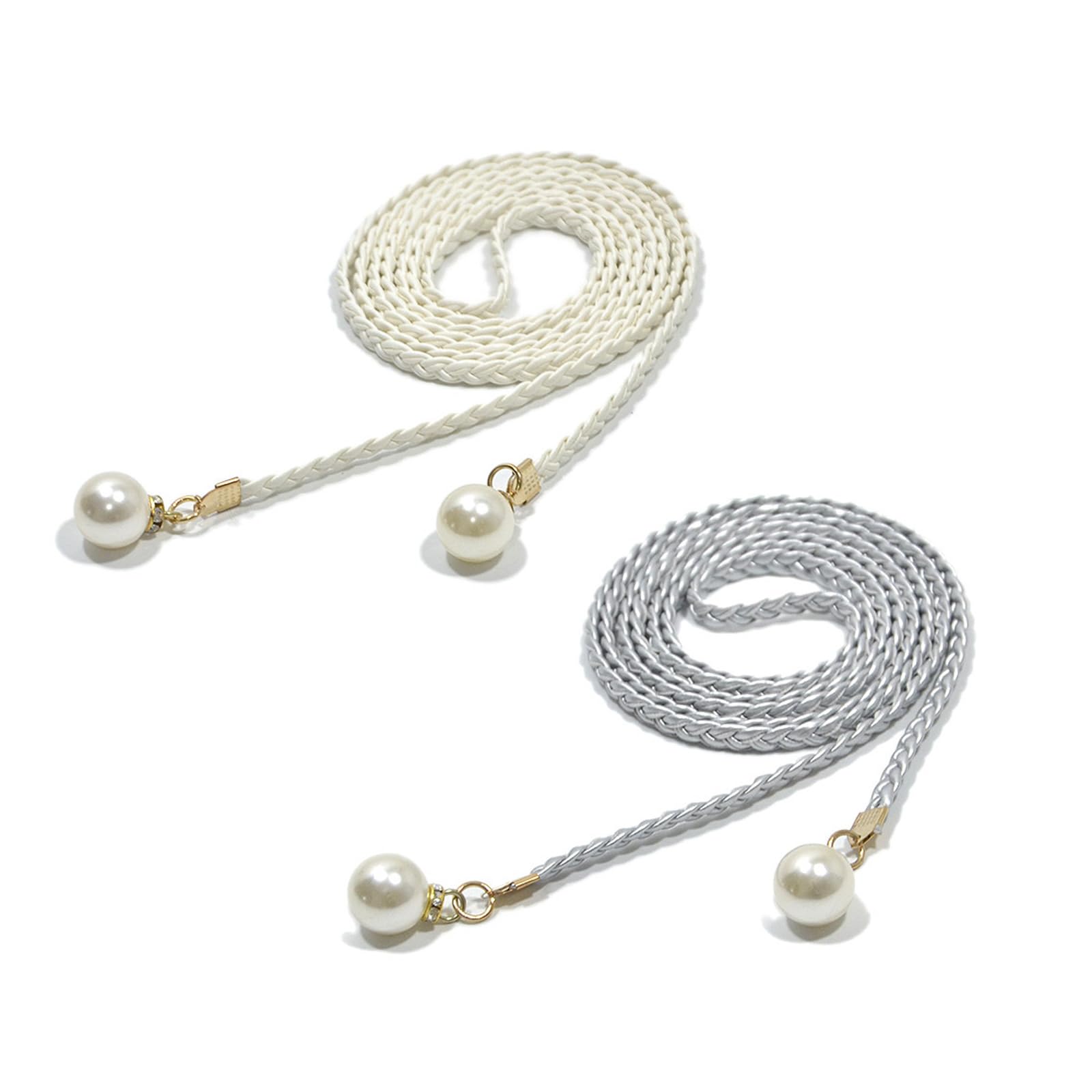 MICFENY Waist Rope 2PCS Woven Waist Cord PU Waist Belt with Pearls Design for Fashion Enthusiasts Eye Catching Accessor