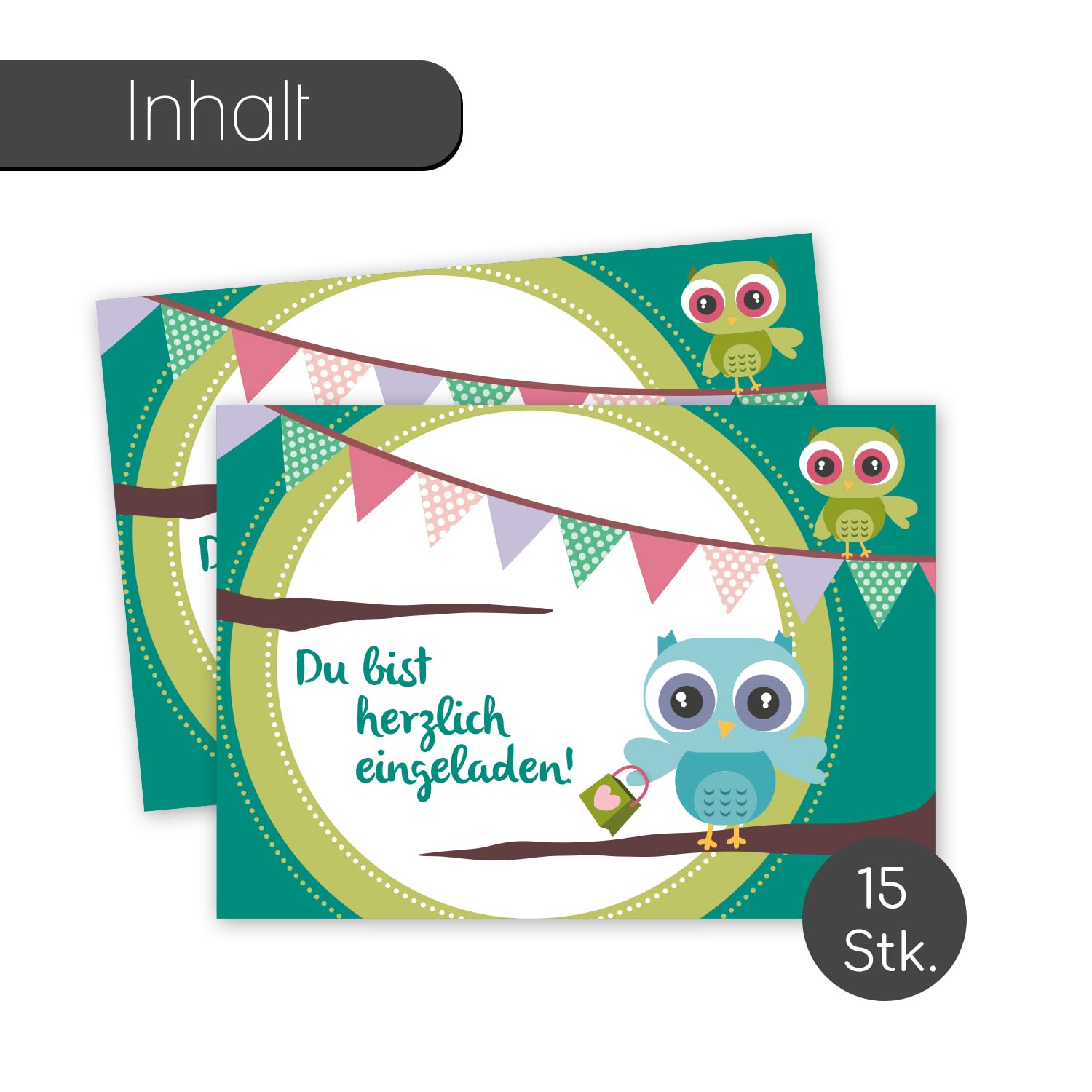 12 Einladungskarten Mit Umschlägen – Eulen-Motiv Für Kindergeburtstag, Jungen & Mädchen, DIN A6, Inkl. Rosa Umschläge