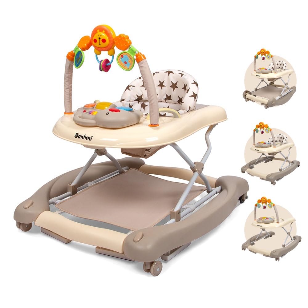 Baninni Totti Trotteur Bébé 2-en-1 Gris avec fonction pousseur, avec plateau mul