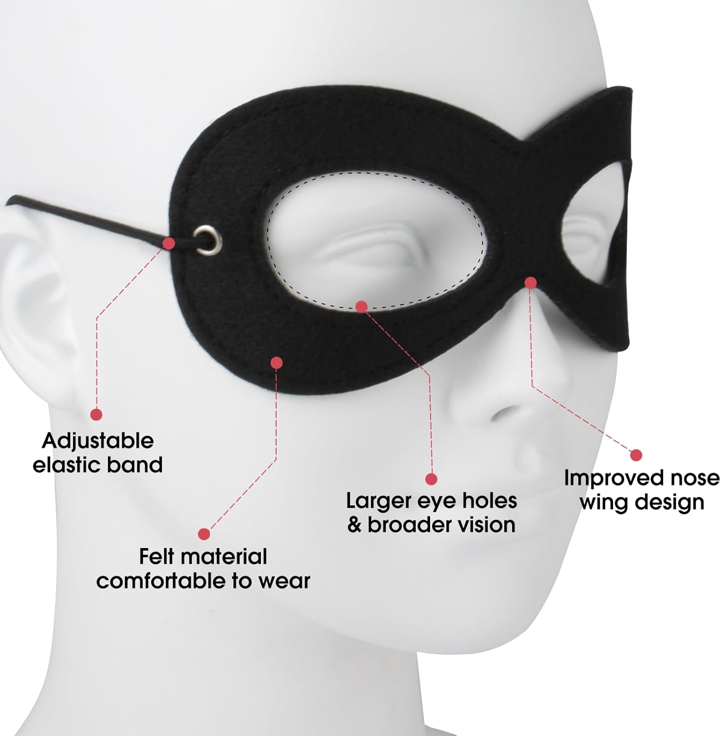AIMIKE Superhero Mask, Black Felt Eye Mask, Halloween Dress Up, Adjustable Eyemask w/Elastic Rope - Image 3