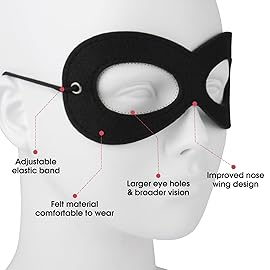 AIMIKE 4Pcs Superhero Masks, Black Felt Eye Mask, Halloween Dress Up, Adjustable Eyemask w/Elastic Rope, Party Favors for Kids