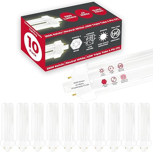 Miniatura 28 de GoodBulb Bombillas CFL de 18 W, 4 pines GX24Q-2, base 4100K, blanco frío, 18 W, alto rendimiento, 1200 lúmenes, triple tubo, bombillas fluorescentes