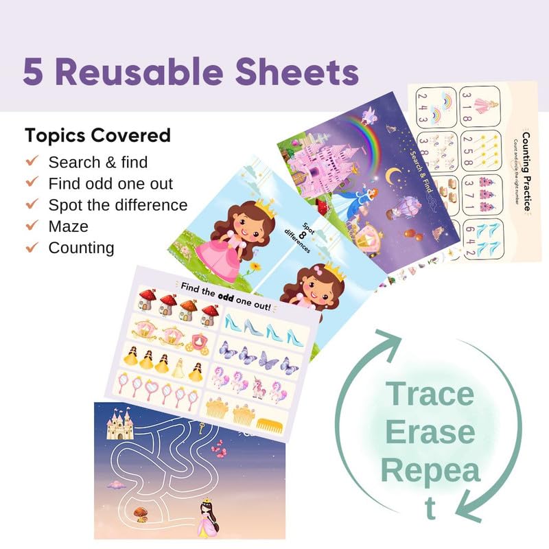 Image of Curious Cub Montessori Princess Busy Book | Toddler Busy Binder for 2-5 Years | Activity Book with Counting, Colour Sorting, & Wipe-Clean Pages | Learning Books for 2+ Year Old