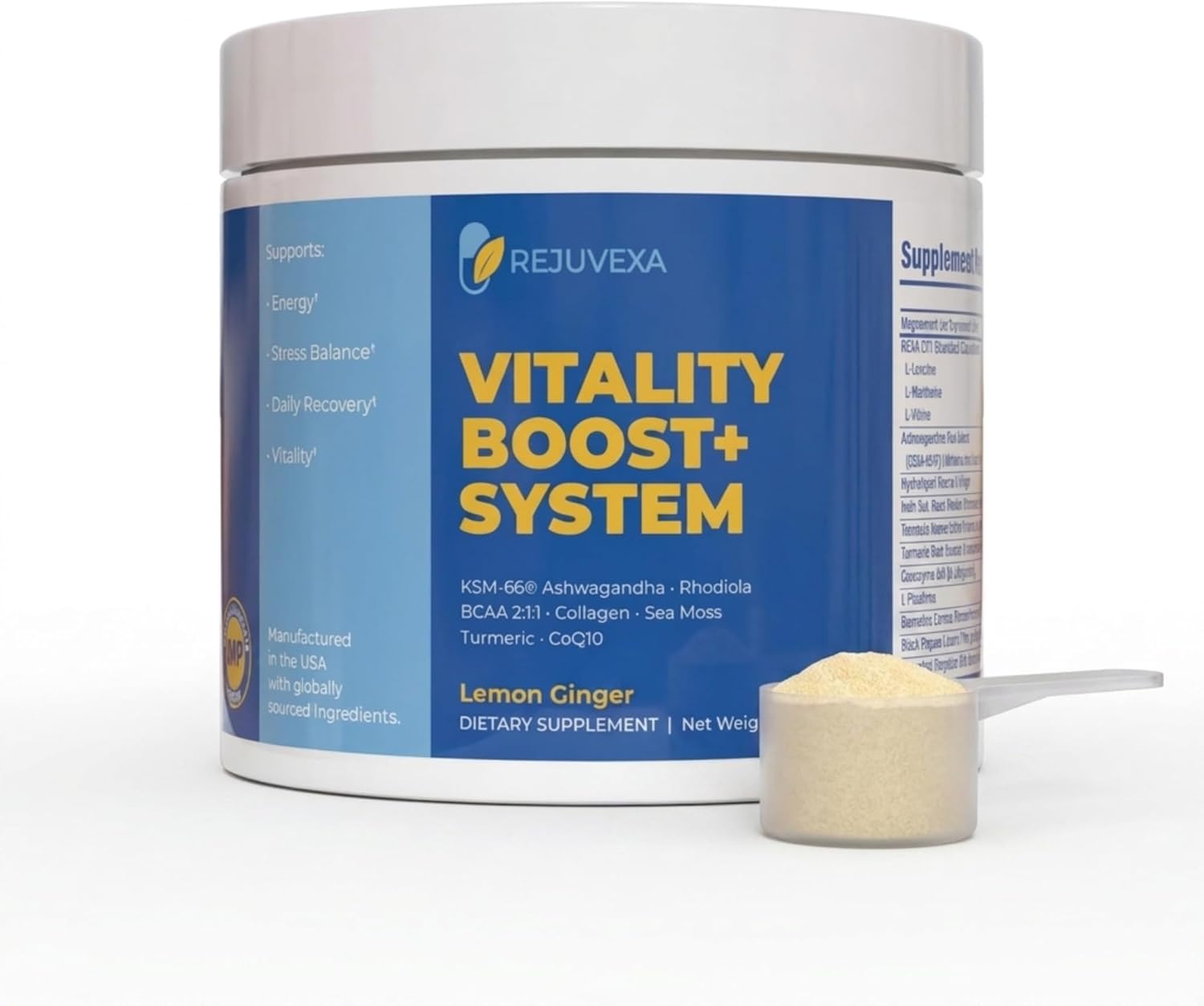 Vitality Boost+ System – Ashwagandha KSM-66® 500mg + Magnesium Powder Supplement – Energy & Stress Support – Relaxation, Sleep & Muscle Recovery – with BCAA & CoQ10 – 30 Servings